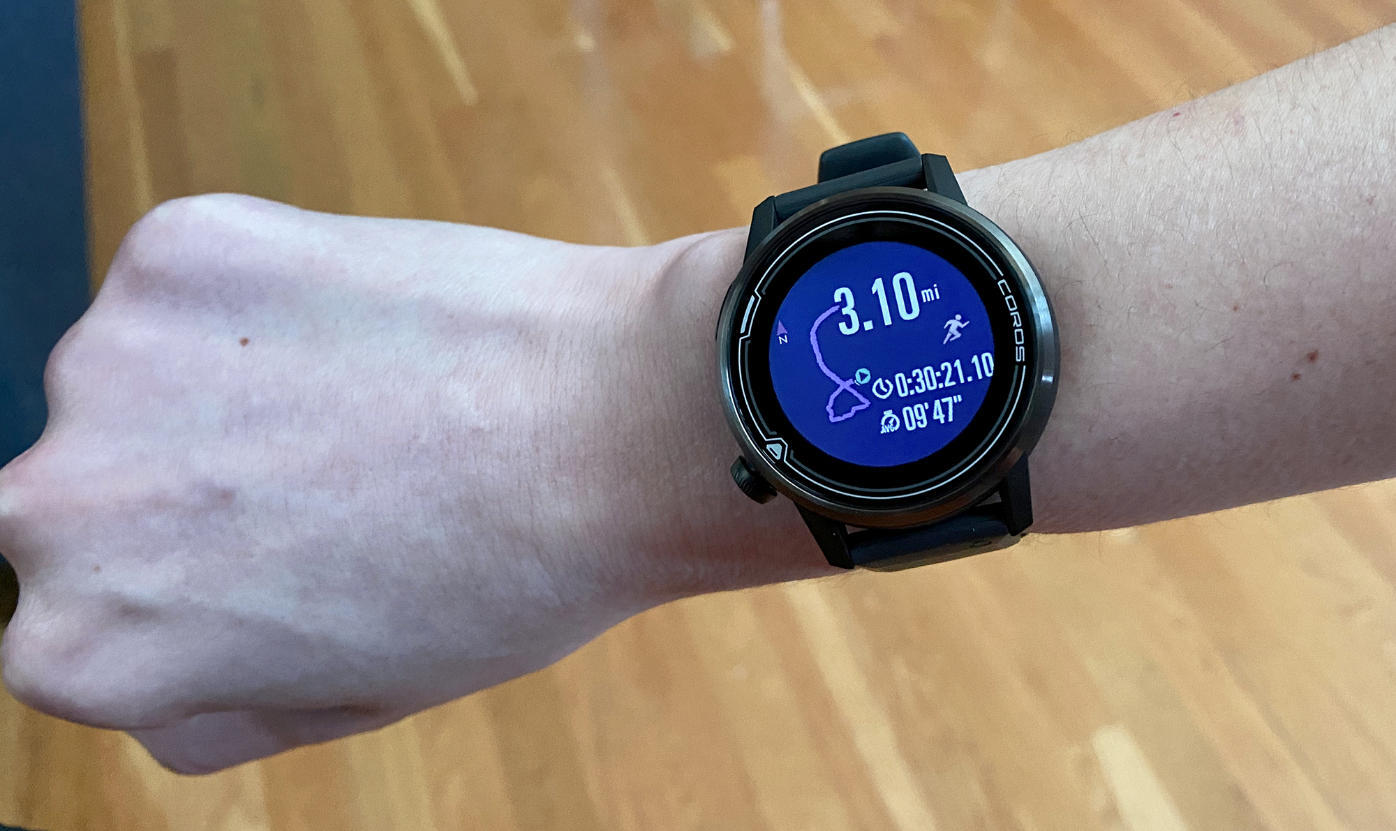 Coros Apex GPS watch displays route after a running activity